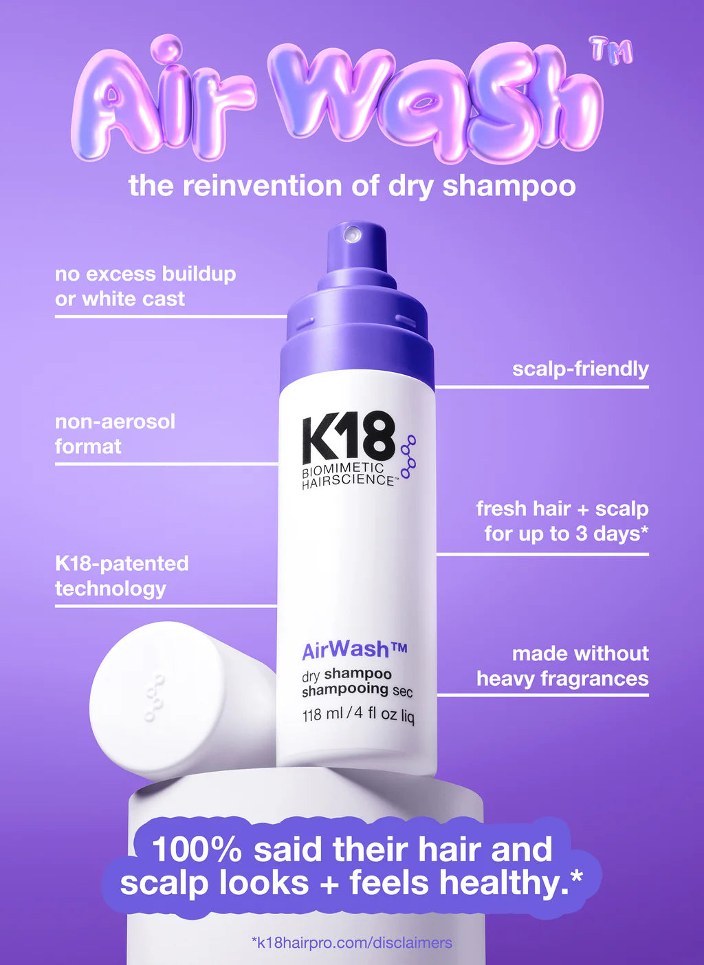 K18 Air Wash (Dry Shampoo) 零感淨髮噴霧 118ml